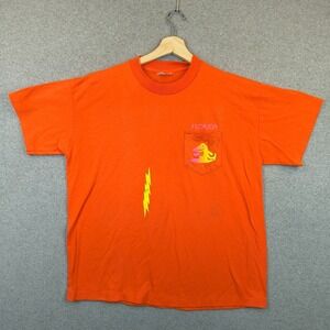 Vintage Florida Alligator Shirt Mens XL Orange Single Stitch Lightning Bolt 80s